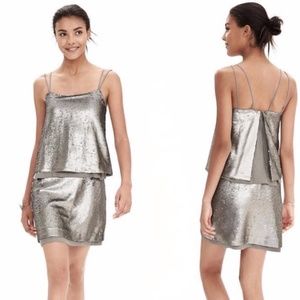NWT Banana Republic Strap Silver Sequin Dress 12P